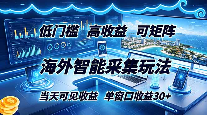 海外智能采集玩法，低门槛高单价可矩阵，当天可见收益，单窗口30+-百盟网