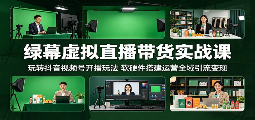 绿幕虚拟直播带货实战课:玩转抖音视频号开播玩法,软硬件搭建运营全域引流变现-百盟网