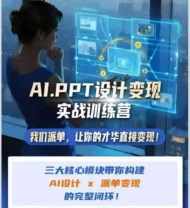 AI+PPT设计变现实战训练营,我们派单,让你的才华直接变现,三大核心模块带你构建Al设计x派单变现的完整闭环-百盟网
