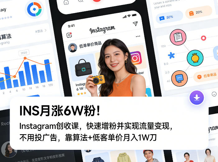 INS月涨6W粉!Instagram创收课,快速增粉并实现流量变现,不用用投广告,靠算法+低客单价月入1W刀-百盟网