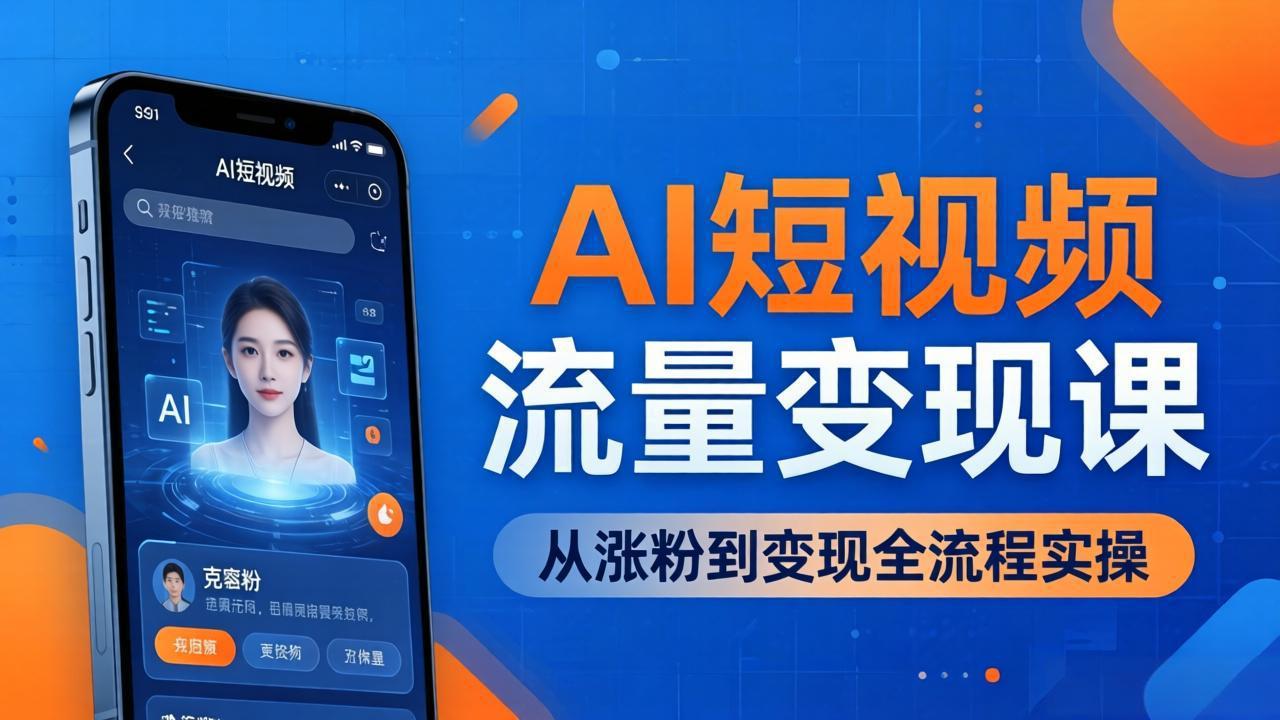 AI短视频流量变现课:一部手机玩转数字人克隆+爆款制作,从涨粉到变现全流程实操-百盟网