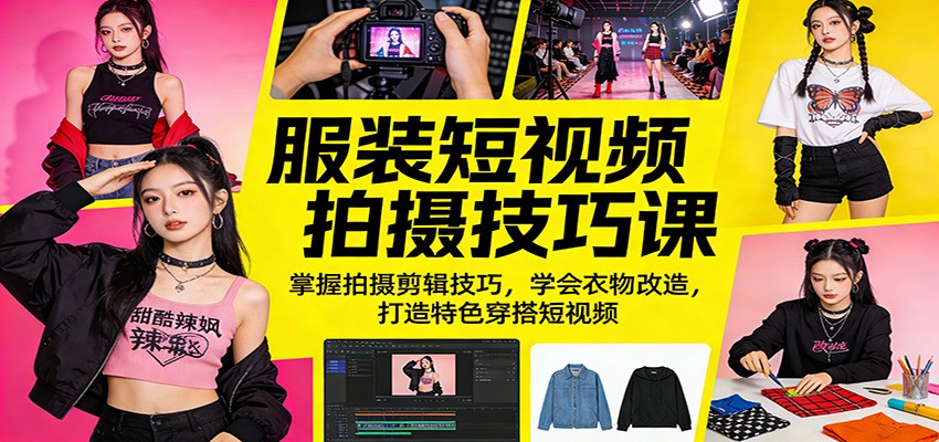 服装短视频拍摄技巧课:掌握拍摄剪辑技巧,学会衣物改造,打造特色穿搭短视频-百盟网