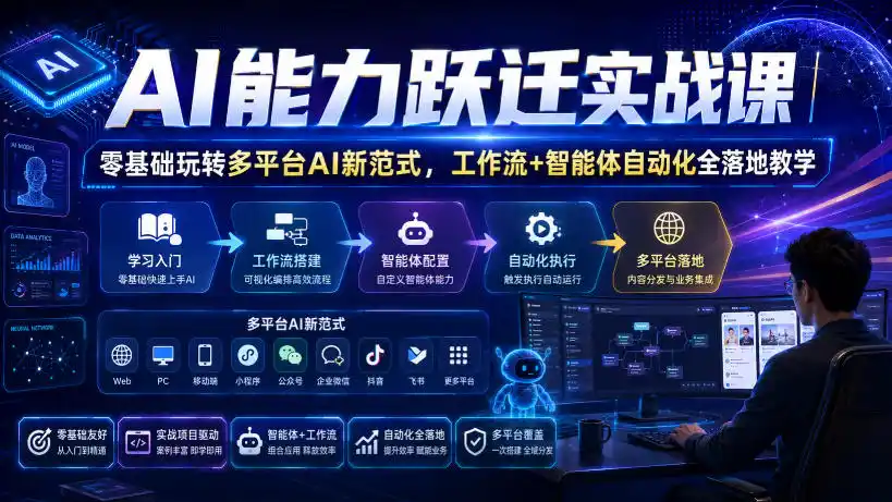 AI能力跃迁实战课|零基础玩转多平台AI新范式,工作流+智能体自动化全落地教学-百盟网
