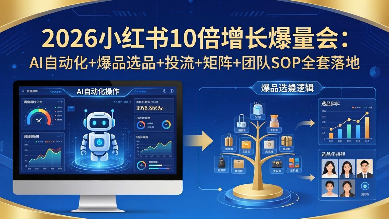2026小红书10倍增长爆量会：AI自动化+爆品选品+投流+矩阵+团队SOP全套落地-百盟网
