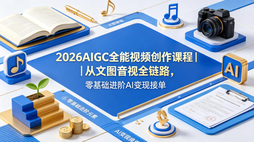 2026AIGC全能视频创作课程|从文图音视全链路,零基础进阶AI变现接单-百盟网