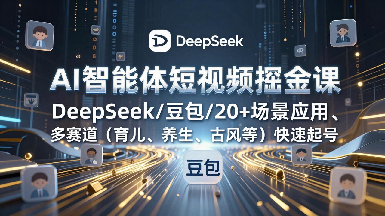 AI智能体短视频掘金课,DeepSeek/豆包/20+场景应用、多赛道(育儿、养生、古风等-百盟网