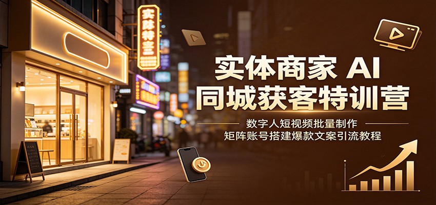 实体商家AI同城获客特训营：数字人短视频批量制作，矩阵账号搭建爆款文案引流教程-百盟网