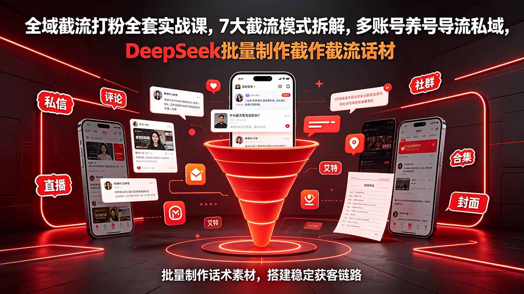 全域截流打粉全套实战课，7大截流模式拆解，多账号养号导流私域，DeepSeek批量制作截流话术素材-百盟网