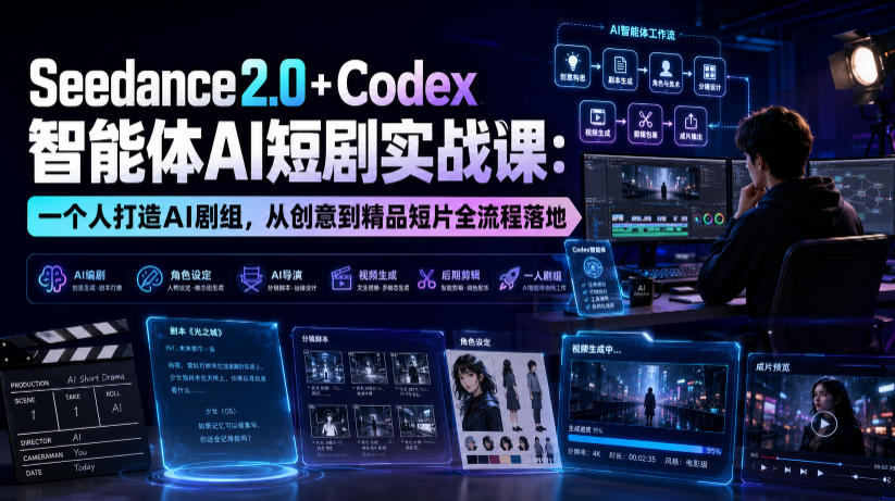 Seedance2.0+Codex智能体AI短剧实战课：一个人打造AI剧组，从创意到精品短片全流程-百盟网