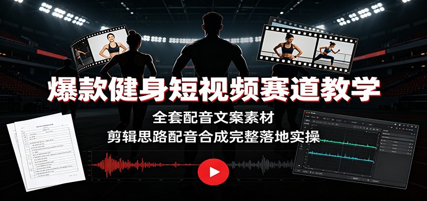 爆款健身短视频赛道教学：全套配音文案素材，剪辑思路配音合成完整落地实操-百盟网