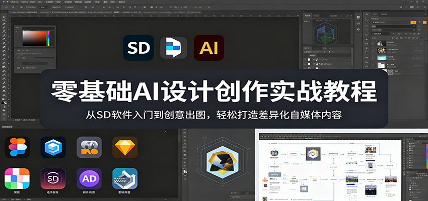 零基础AI设计创作实战教程:从SD软件入门到创意出图,轻松打造差异化自媒体内容-百盟网
