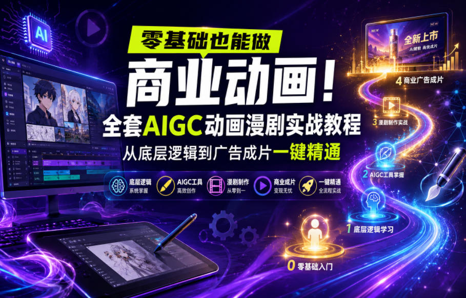 零基础也能做商业动画!全套AIGC动画漫剧实战教程,从底层逻辑到广告成片一键精通(更新0715)-百盟网
