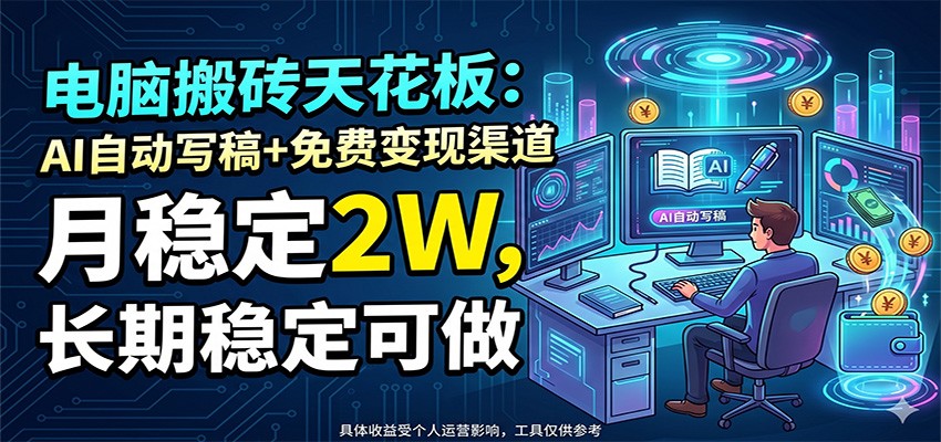 电脑搬砖天花板:AI自动写稿+免费变现渠道,月稳定2W,长期稳定可做-百盟网