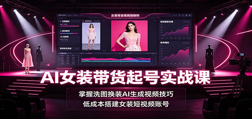 AI女装带货起号实战课:掌握洗图换装AI生成视频技巧,低成本搭建女装短视频账号-百盟网