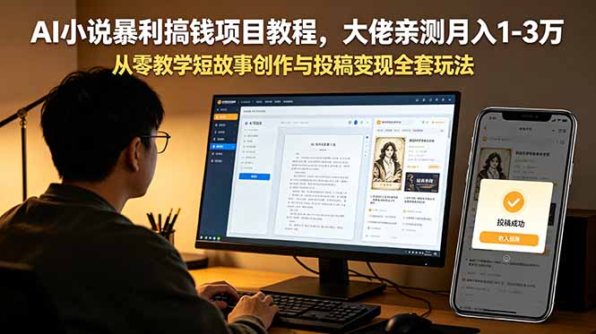AI小说暴利搞钱项目教程，大佬亲测月入1-3万，从零教学短故事创作与投稿变现全套玩法-百盟网