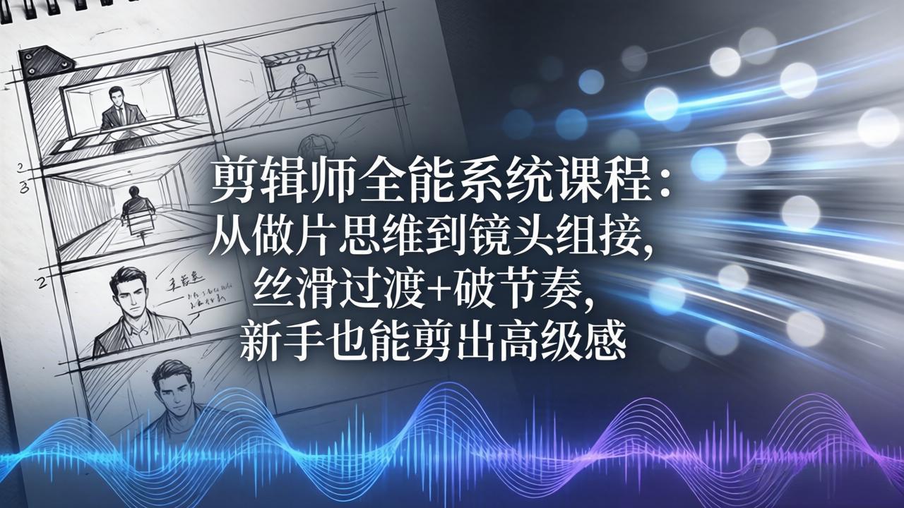 剪辑师全能系统课程:从做片思维到镜头组接,丝滑过渡+破节奏,新手也能剪出高级感-百盟网