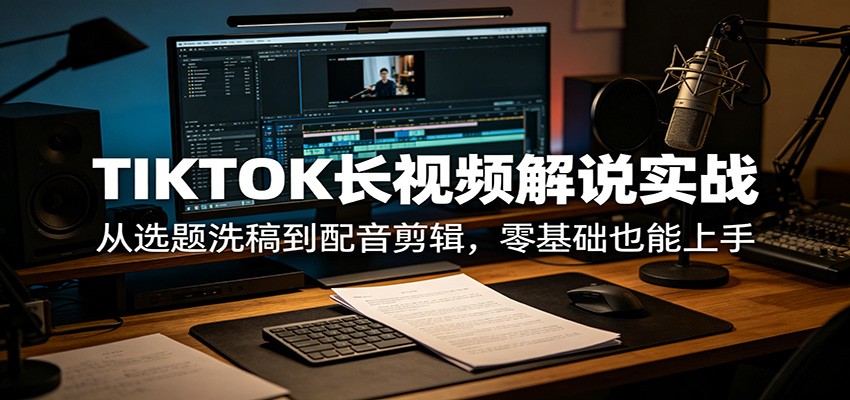 TIKTOK长视频解说实战：从选题洗稿到配音剪辑，零基础也能上手-百盟网