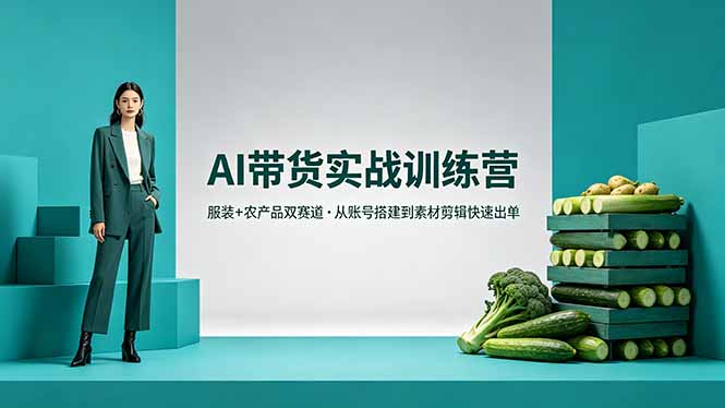 AI带货实战训练营,服装+农产品双赛道,从账号搭建到素材剪辑快速出单-百盟网