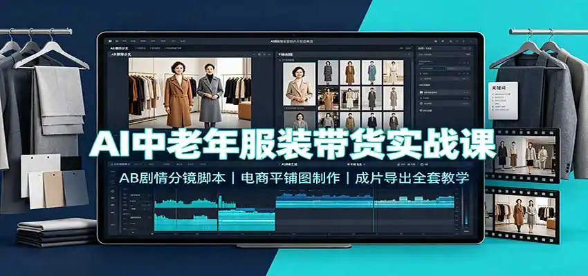 AI中老年服装带货实战课：AB剧情分镜脚本，电商平铺图制作，成片导出全套教学-百盟网