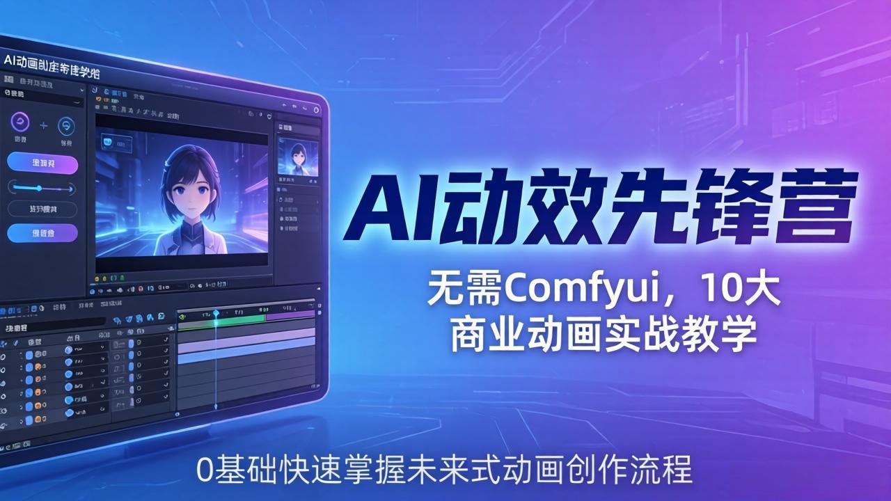 AI 动效先锋营:无需Comfyui,10大商业动画实战教学,0基础快速掌握未来式动画创作流程-百盟网
