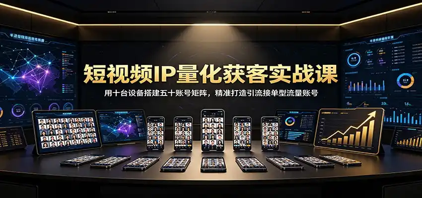 短视频IP量化获客实战课：用十台设备搭建五十账号矩阵，精准打造引流接单型流量账号-百盟网