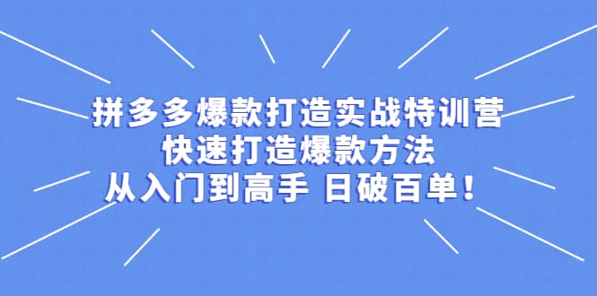 拼多多爆款打造实战特训营:快速打造爆款方法,从入门到高手 日破百单-百盟网
