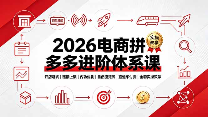 2026电商拼多多进阶体系课,开店避坑,链接上架,内功优化,自然流矩阵|直通车付费|全套实操教学-百盟网