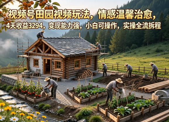 视频号田园视频玩法,情感温馨治愈,4天收益3294,变现能力强,小白可操作,实操全流程拆解