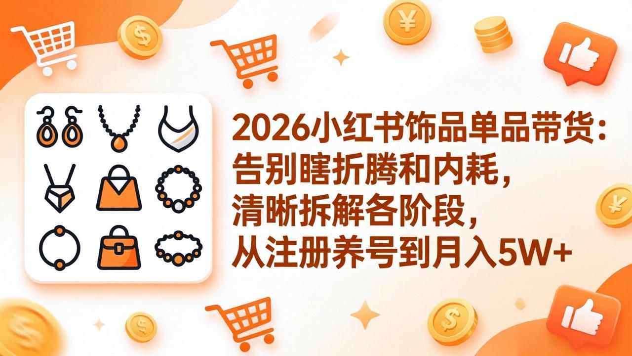2026小红书饰品单品带货:告别瞎折腾和内耗,清晰拆解各阶段,从注册养号到月入5W+-百盟网