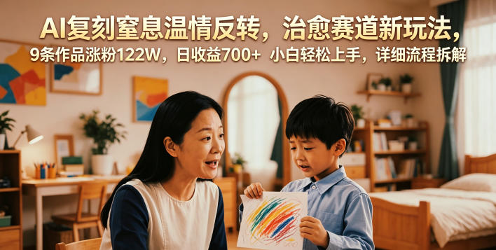 AI复刻窒息温情反转，治愈赛道新玩法，9条作品涨粉122W，日收益700+ 小白轻松上手，详细流程拆解-百盟网