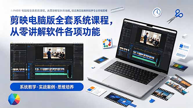 剪映电脑版全套系统课程，从零讲解软件各项功能，结合海量实战案例培养专业剪辑思维-百盟网