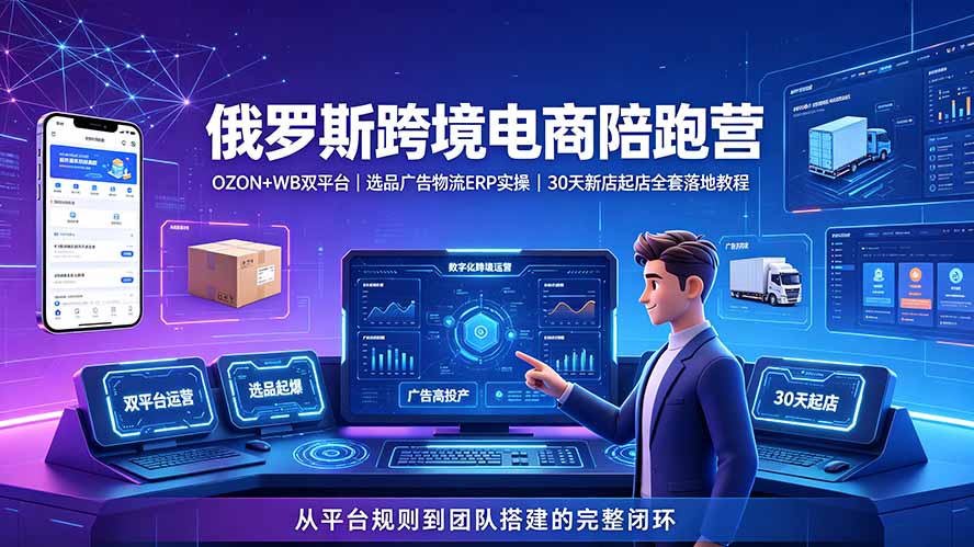 2026俄罗斯跨境电商陪跑营：OZON+WB双平台｜选品广告物流ERP实操｜30天新店起店全套落地教程-百盟网