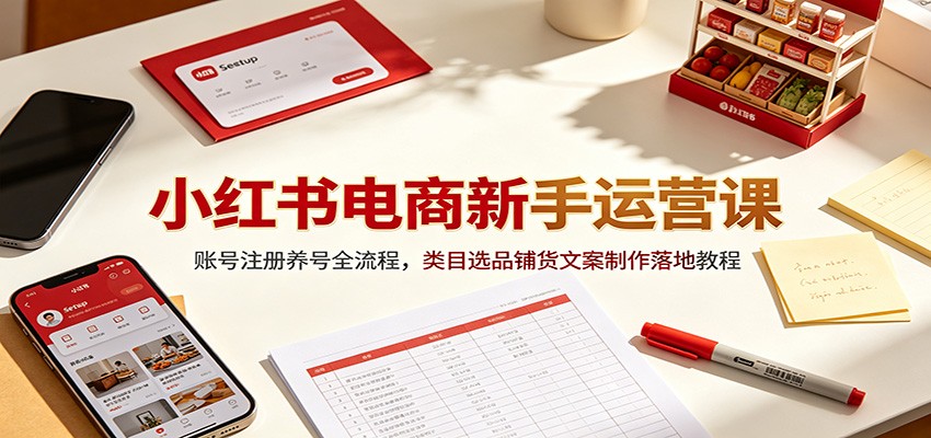 小红书电商新手运营课：账号注册养号全流程，类目选品铺货文案制作落地教程-百盟网