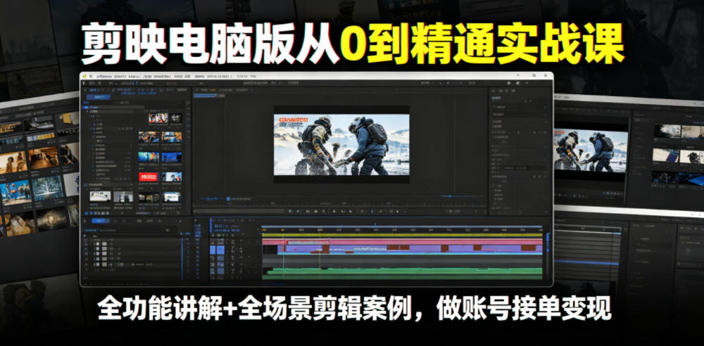 剪映电脑版从0到精通实战课，全功能讲解+全场景剪辑案例，做账号接单变现-百盟网