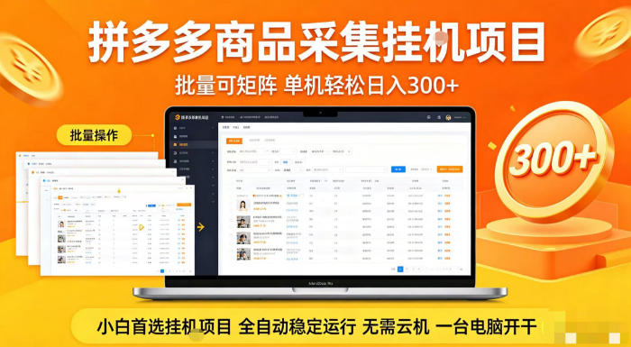 拼多多商品信息全自动采集项目，批量可矩阵，单机轻松日入300+，无需云机一台电脑开干【揭秘】-百盟网