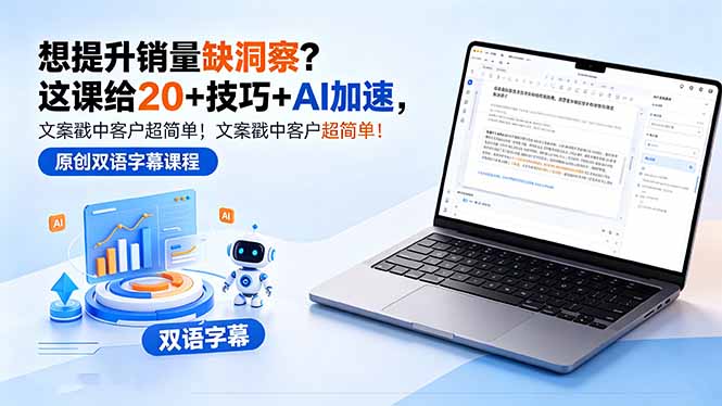 想提升销量缺洞察？这课给 20 + 技巧 + AI 加速，文案戳中客户超简单！【原创双语字幕】-百盟网