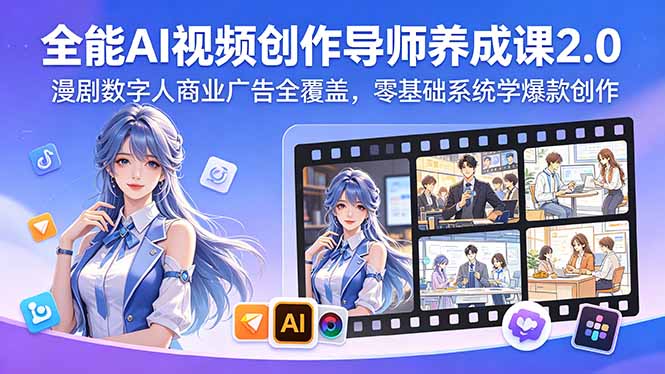 全能AI视频创作导师养成课2.0，漫剧数字人商业广告全覆盖，零基础系统学爆款创作-百盟网