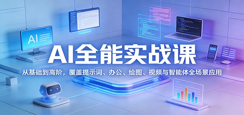 AI全能实战课：从基础到高阶，覆盖提示词、办公、绘图、视频与智能体全场景应用-百盟网