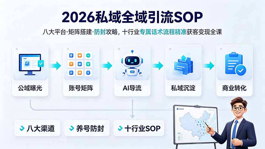 2026私域全域引流SOP|八大平台·矩阵搭建·防封攻略,十行业专属话术流程精准获客变现全课-百盟网