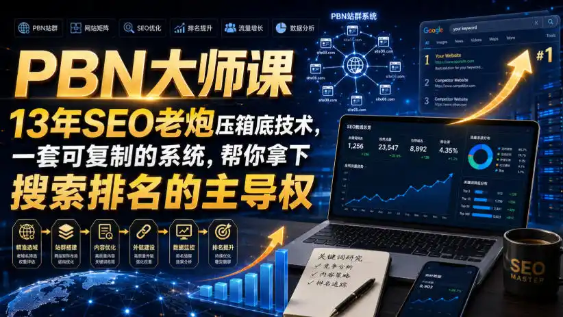 PBN大师课13年SEO老炮压箱底技术,一套可复制的系统,帮你拿下搜索排名的主导权【原创双语字幕】-百盟网