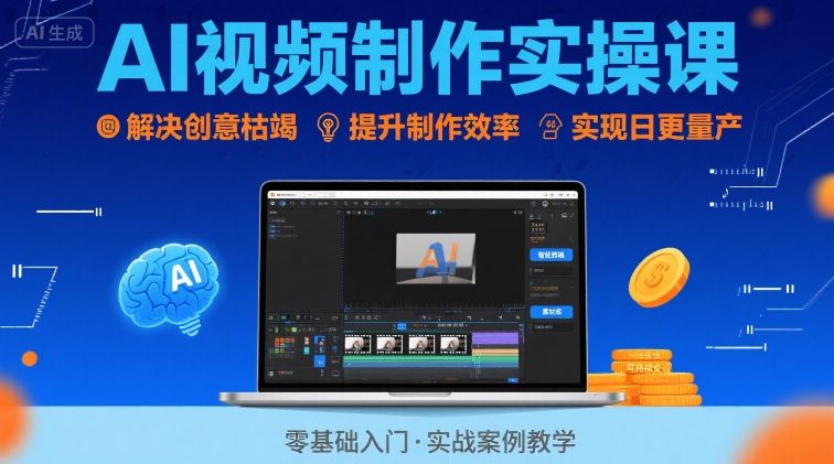 Ai视频制作实操课，解决创意枯竭、效率低下痛点，实现日更量产可持续变现(更新26年3月)-百盟网