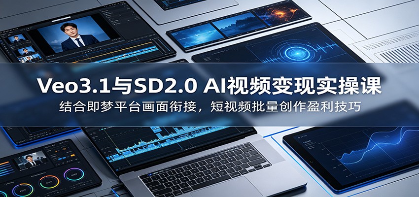 Veo3.1与SD2.0 AI视频变现实操课课：结合即梦平台画面衔接，短视频批量创作盈利技巧-百盟网