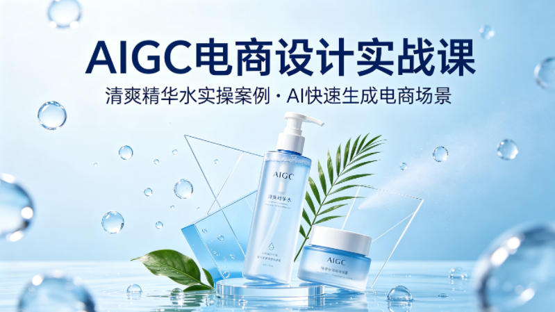 AIGC电商设计实战课，以清爽精华水为实操案例，教你用AI快速生成电商场景-百盟网
