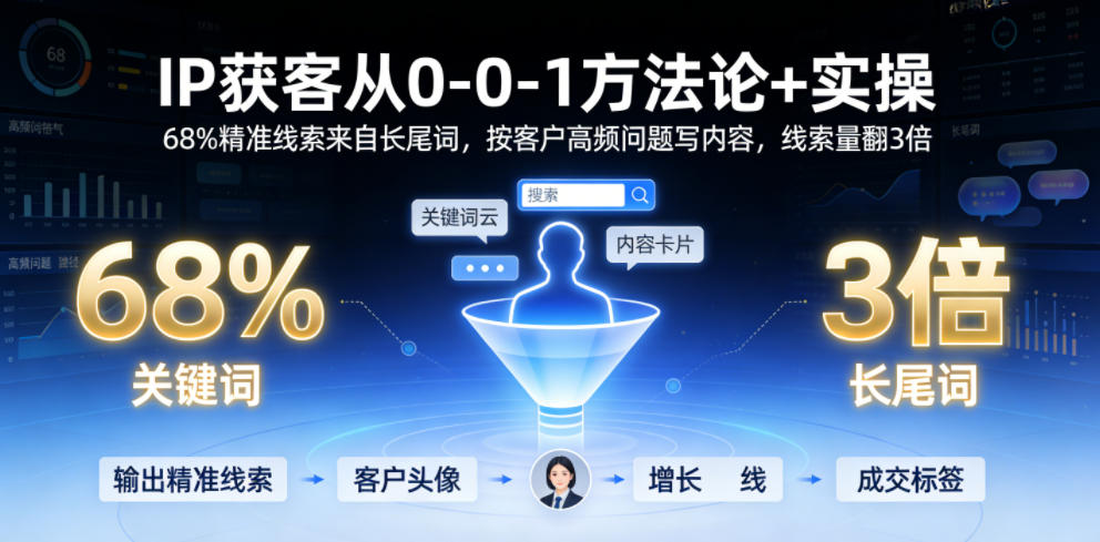 IP获客从0-1方法论+实操，68%精准线索来自长尾词，按客户高频问题写内容，线索量翻3倍-百盟网