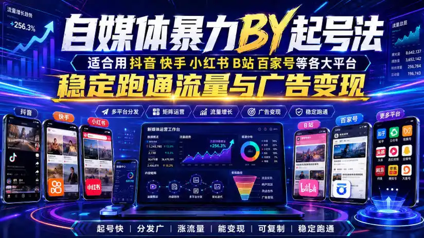 自媒体暴力搬运起号法，适合用抖音快手小红书B站百家号等各大平台，稳定跑通流量与广告变现-百盟网