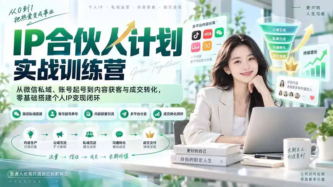 IP合伙人计划实战训练营-更新:从微信私域、账号起号到内容获客与成交转化,零基础搭建个人IP变现闭环-百盟网