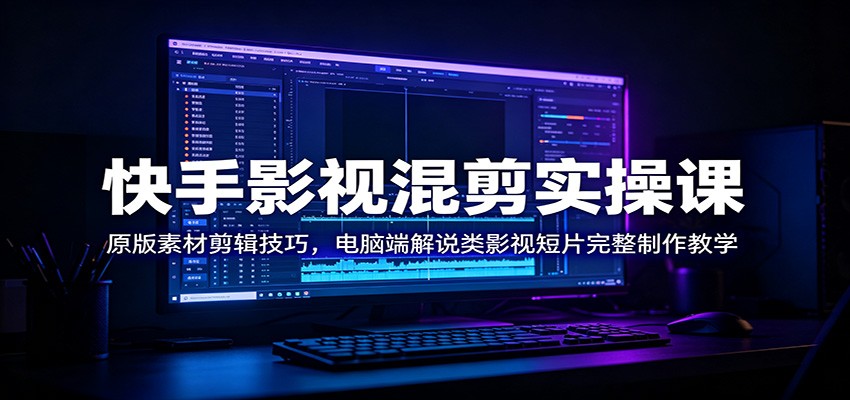 快手影视混剪实操课：原版素材剪辑技巧，电脑端解说类影视短片完整制作教学-百盟网
