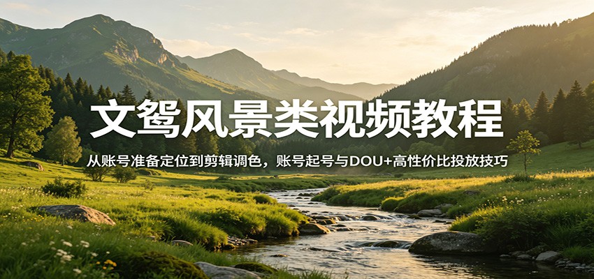 文鸳风景类视频教程:从账号准备定位到剪辑调色,账号起号与DOU+高性价比投放技巧-百盟网