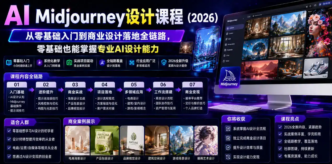 AI Midjourney设计课程(2026)，从零基础入门到商业设计落地全链路，零基础也能掌握专业AI设计能力(更新0913)-百盟网