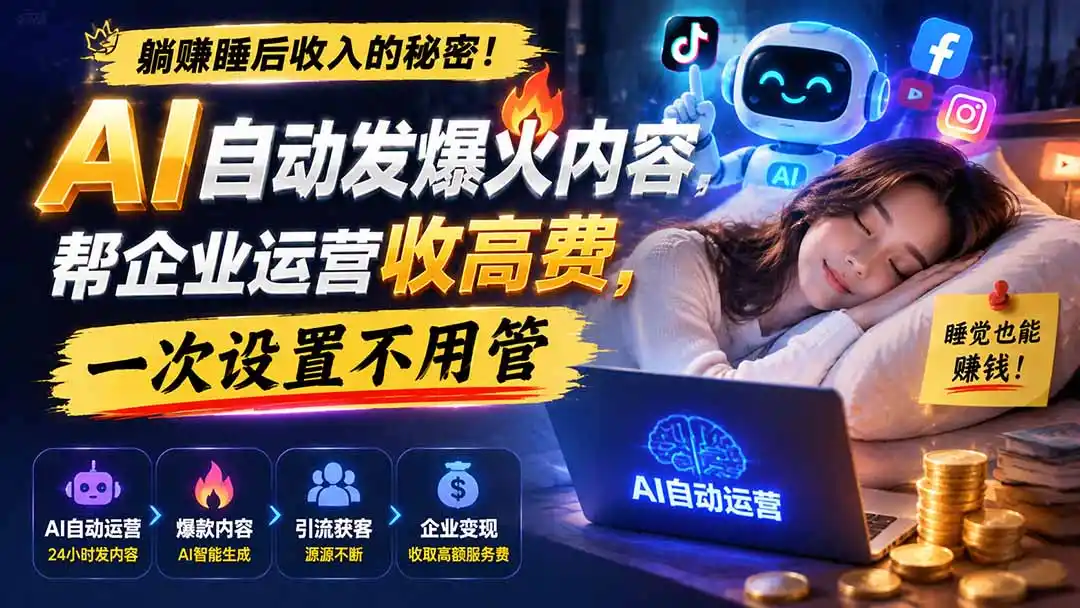 躺赚睡后收入的秘密！AI 自动发爆火内容，帮企业运营收高费，一次设置不用管【原创双语字幕】-百盟网